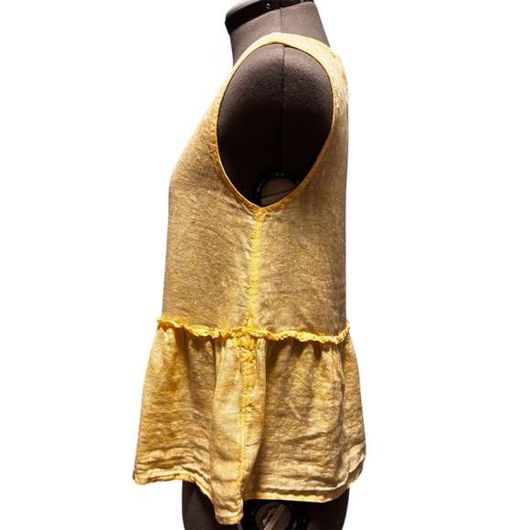 Isaac Mizrahi | Linen Peplum Button Front Tank | Yellow | XS - Picture 6 of 7